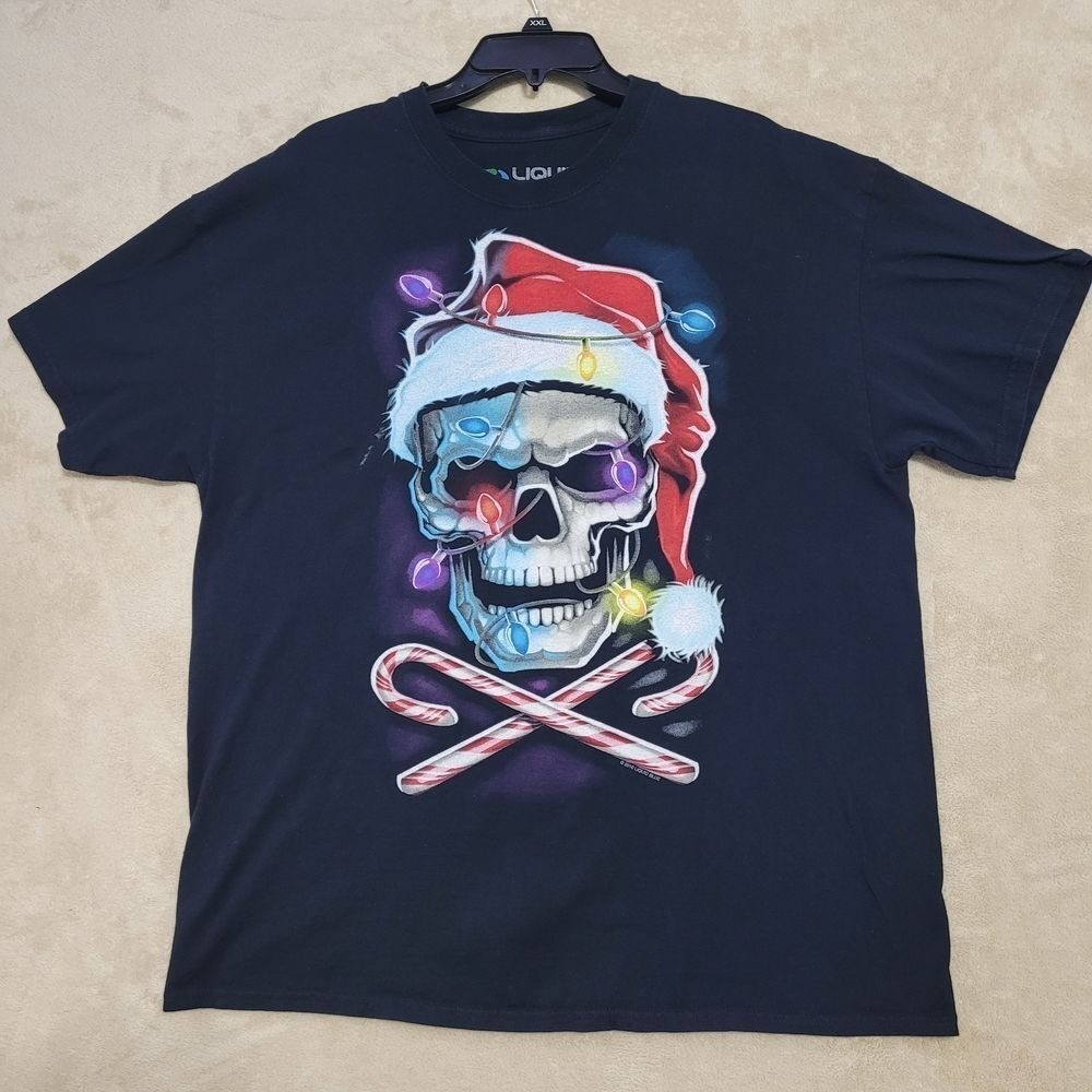Liquid Blue Christmas Santa Skull T-Shirt Holiday Gothic Christmas‎ Lights XL